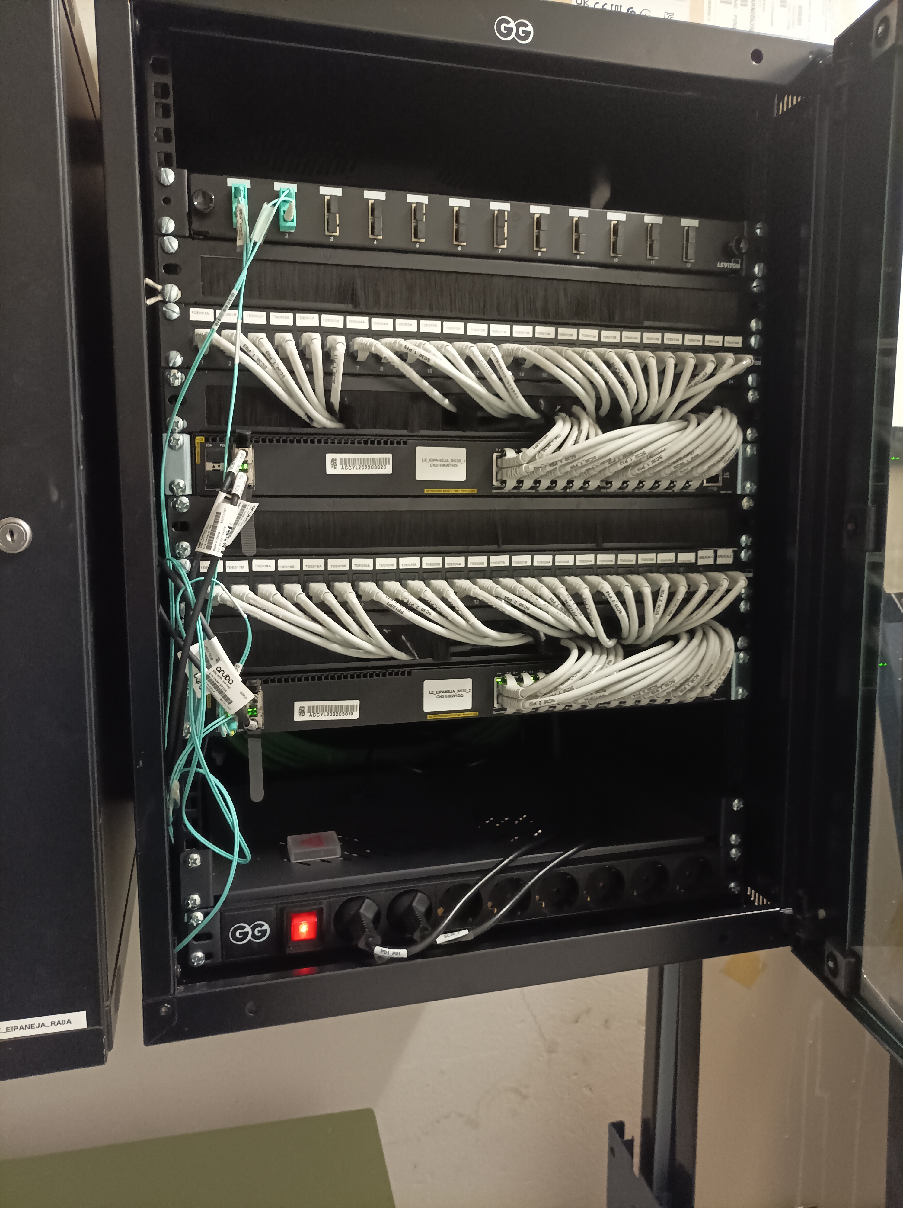 Después: Armario rack con cableado estructurado y fibra óptica en oficina